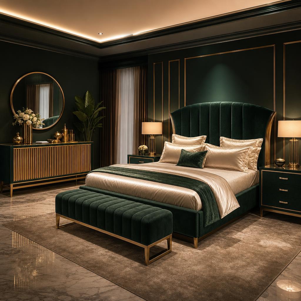 Regency Emerald Velvet Bedroom Set